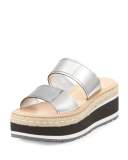 Metallic Two-Band Espadrille Slide, Argento