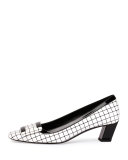 Belle Vivier Graphic Grid Pump, White/Black