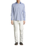 Tonal Paisley Straight-Leg Jeans, Off White