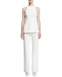 High-Waist Folded-Pleat Wide-Leg Pants, White