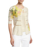 Half-Sleeve Carnation-Print Cardigan, Fantasy