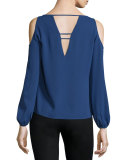 Leslie Cold-Shoulder Keyhole Top, Blue