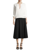 Swiss-Dot Batwing-Sleeve Blouse, White