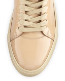 Women's 100mm Belted Patent High-Top Sneaker, Nude