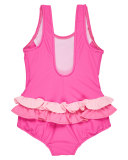 Ruffle-Trim Colorblock One-Piece Swimsuit, Pink, Size 2T-6X