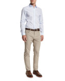 Dobby-Print Slim-Fit Sport Shirt, Steel Blue