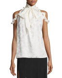 Drayton Cold-Shoulder Tie-Neck Top, Off White