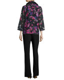 Petal Bracelet-Sleeve Burnout Jacket, Black/Multi, Petite 