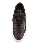 Men's Croc-Embossed Low-Top Sneaker, Chocolate