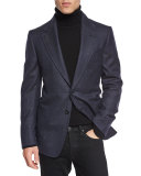 Windowpane-Plaid Cardigan Jacket, Navy