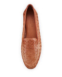 Nellie Perforated Woven Flat Loafer, Beige