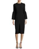 Bell-Sleeve Slit-Front Sheath Cocktail Dress, Black