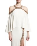 Beaded Cold-Shoulder Top, White