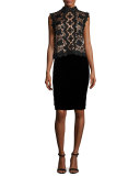 Sleeveless Boxy Lace Top, Black/Nude