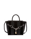 Attica Striped Chain Satchel Bag, Black