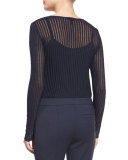 Long-Sleeve Needle-Drop Pullover Top W/Cami, Midnight