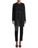 Chenille Crewneck Long Coat, Black