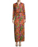 Long-Sleeve Printed Maxi Dress, Multi Colors