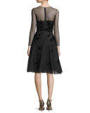 Lace & Velvet Fit-and-Flare Dress, Onyx