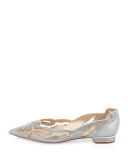 Crystal Curvy Leather Flat, Silver