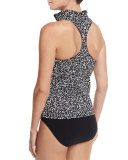 Kai Zip-Front Tankini Swim Top, Black/White