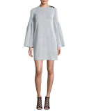 Crinkle-Knit Bell-Sleeve Shift Dress