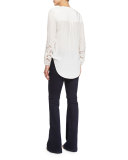 Alma Long-Sleeve Embroidered Silk Blouse, Off White