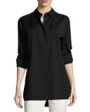 Dannell Button-Front Stretch-Cotton Blouse