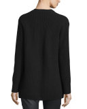 Evina Open-Front Cardigan w/Detachable Faux Fur Collar, Caviar