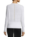 Elana Mesh-Trim Pullover Sweater, Ivory