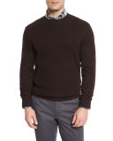 Silk-Blend Crewneck Sweatshirt w/Leather Elbow Patches, Wine