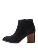 Erica Suede Wood-Heel Bootie, Blue Navy