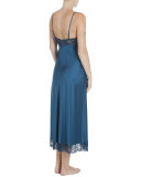 Peacock Lace-Trimmed Satin Gown, Blue