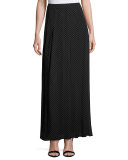 Polka-Dot Pleated Maxi Skirt, Black