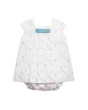 Cap-Sleeve Pleated Hot Air Balloon Dress w/ Bloomers, Blue/White, Size 3M-3