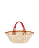 Bistro Panier Small Straw Tote Bag, Natural/Red