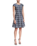 Cap-Sleeve Linen-Blend A-Line Dress, Astral Multi
