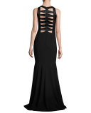 Sleeveless Cutout Crepe Mermaid Gown, Black
