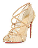 Alarc Mini-Spike Mesh Red Sole Sandal, Nude/Light Gold