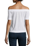 Off-The-Shoulder Slub Tee, White