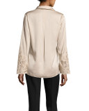 Lenae Collared Lace-Cuff Blouse