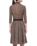 Bracelet-Sleeve Mock-Neck Belted Shirtdress, Turtle