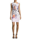 Sleeveless Kimono Floral-Print Dress, Pink/Multi