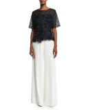 Flat-Front Wide-Leg Pants, Off White