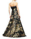 Strapless Embellished-Bodice Metallic Gown, Gold/Black
