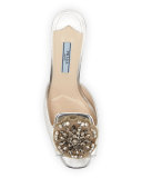 Brocade-Embellished Metallic Mule, Silver (Argento)