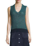 Carmen Colorblock Cable-Knit Tank, Teal