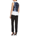 Sleeveless Button-Front Stretch-Poplin Shirt, White