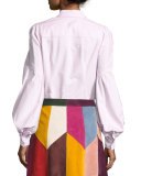 Bishop-Sleeve Cotton Blouse