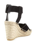 Stefania Suede Espadrille Wedge Sandal, Black